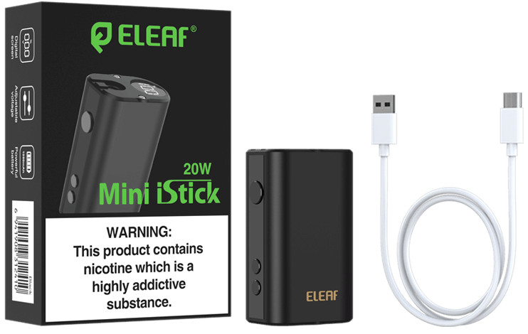 Package of Eleaf Mini iStick 20W vape mod in lite version